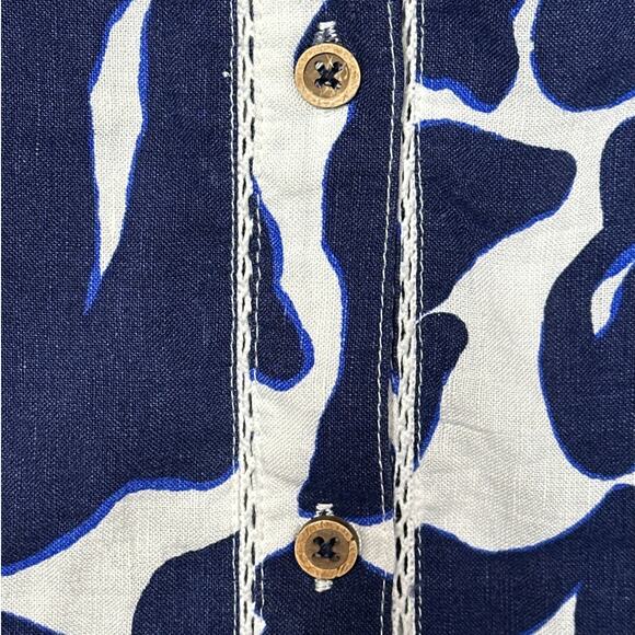 By Anthropologie Printed Linen Blend Buttondown Shirt Top Sz 2X Beach Nautical - Picture 7 of 14